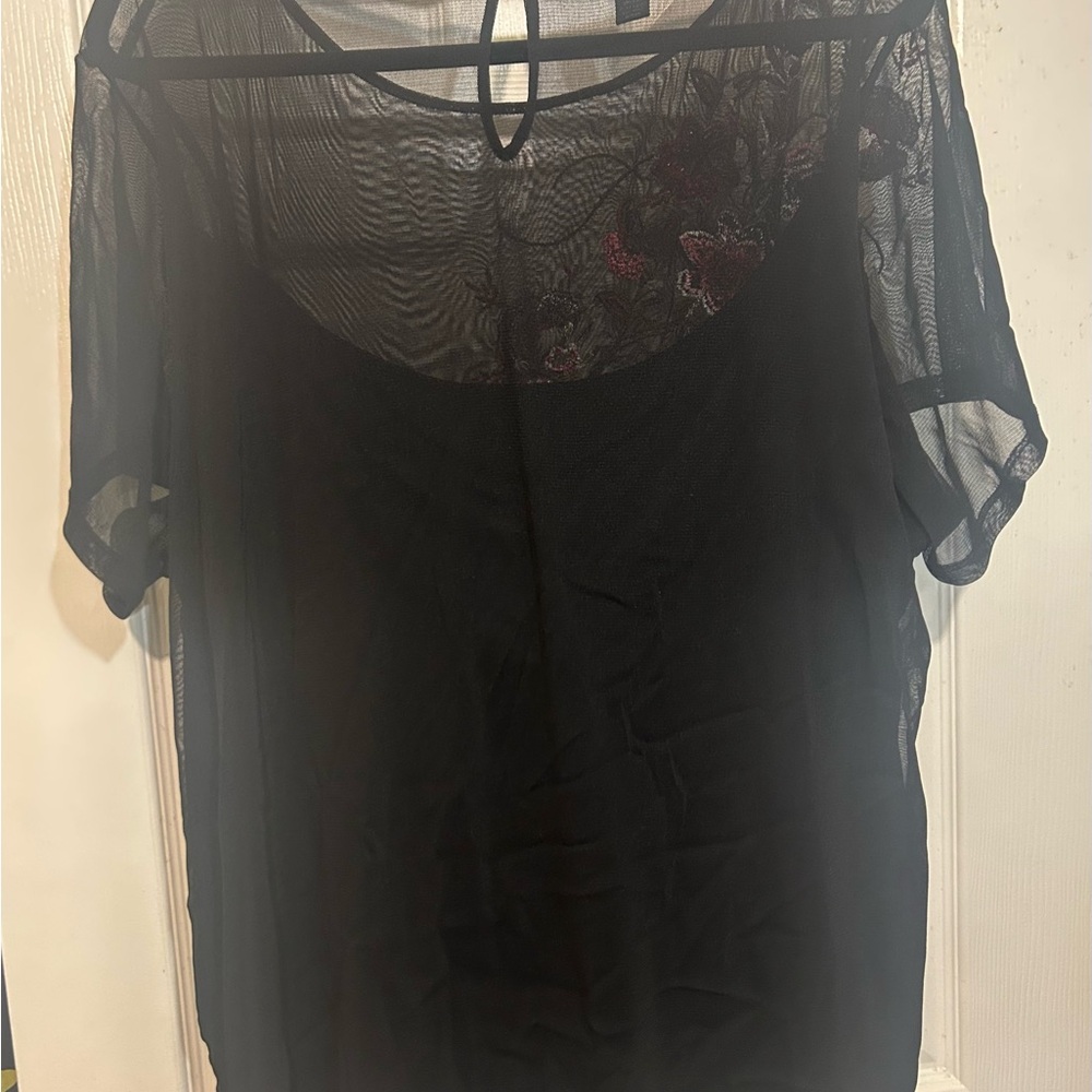 New. Women’s INC Embroidered Black Mesh Top w She’ll. Size 3x - Picture 3 of 3